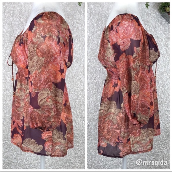 Boston Proper Boho Print Bead Tasseled Empire Waist Peasant Top Size 4 - Picture 4 of 9